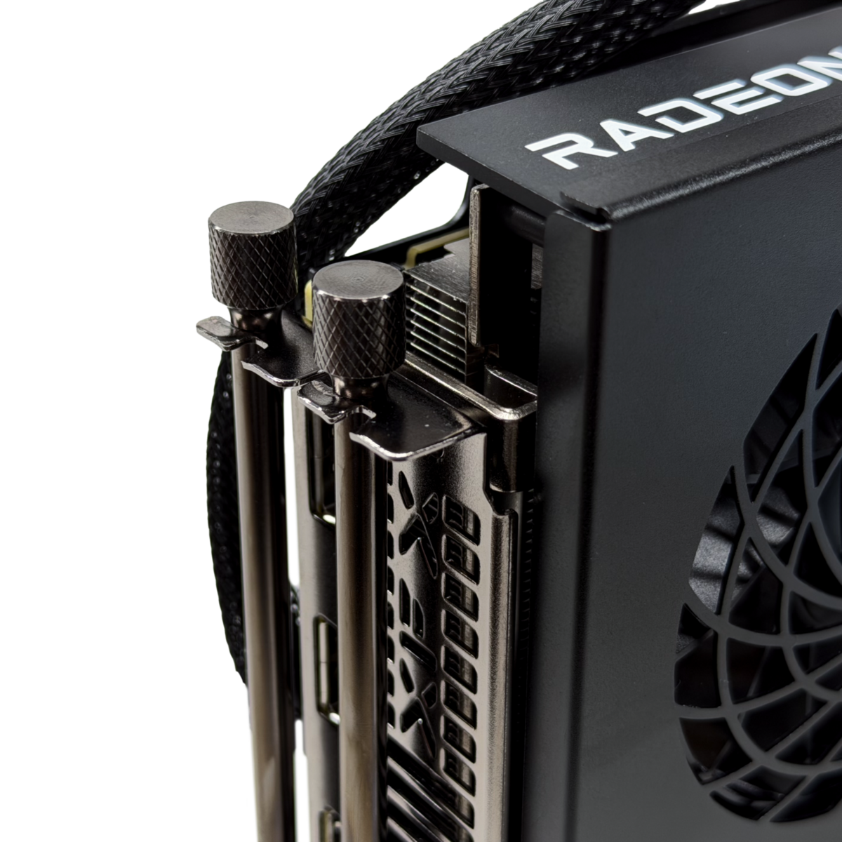 GPU secured with thumb nuts